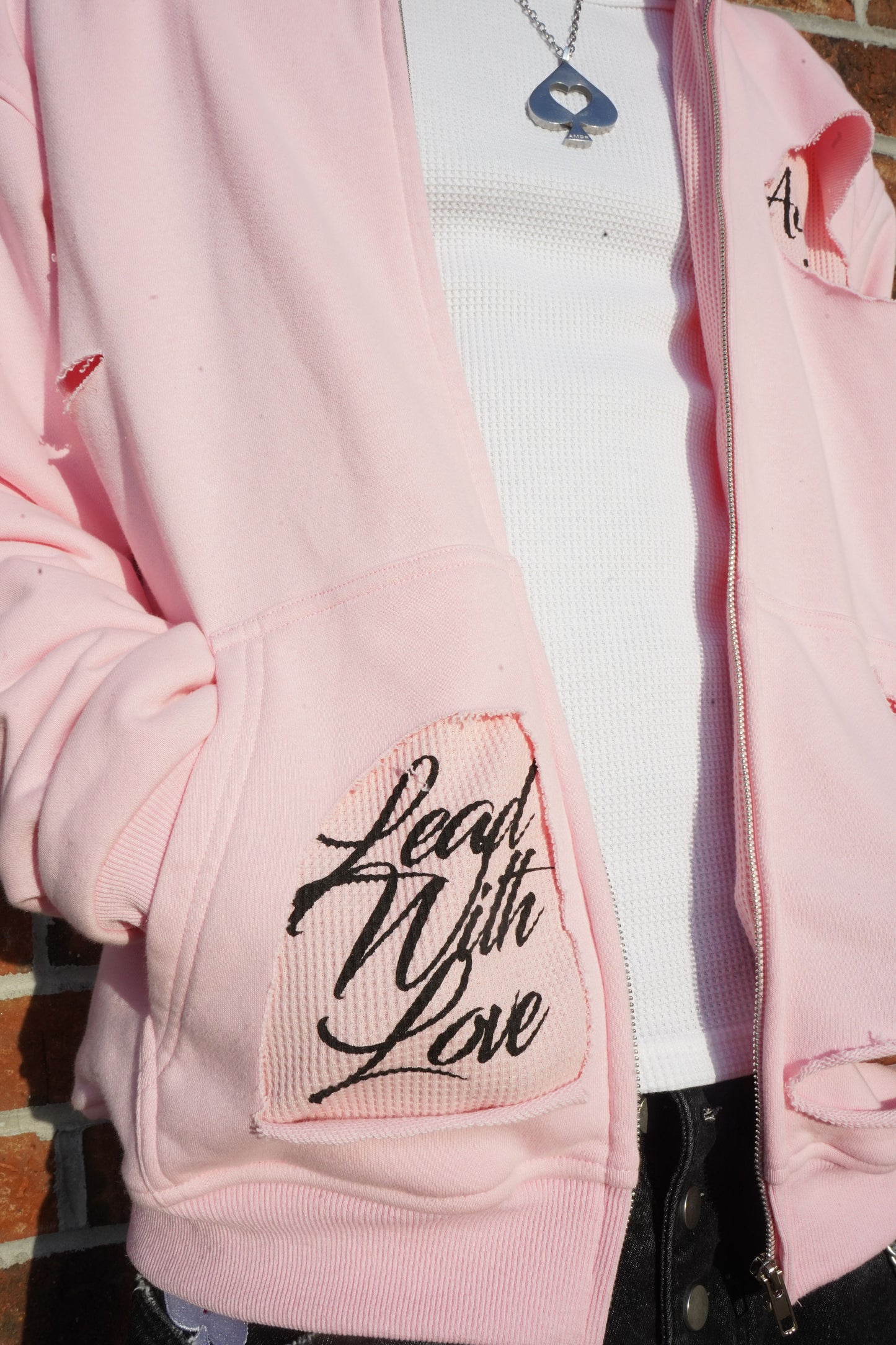 Distressed Hoodie - Pink